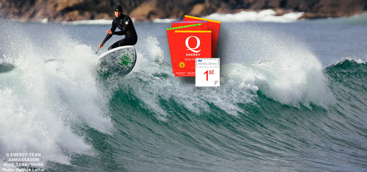 Q Energy Drink Healthy Ambassador Mike Darbyshire Surfing in Tofino, British Columbia